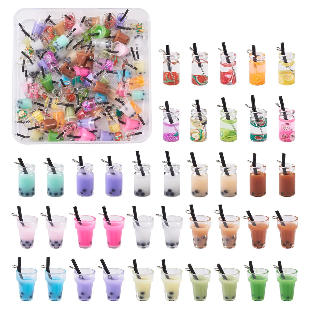 

100pcs DIY Bottle Shape Pendants Making Kits include Glass Bottle Pendants & Plastic Cup Pendants with Resin Inside