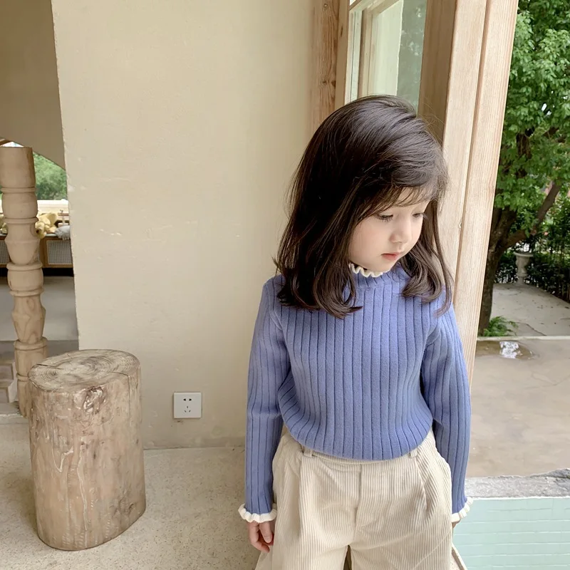 

Children'S Sweaters 2020 Autumn Winter New Korean Version Of The Curled Contrast Sweater Baby Kids Half High Neck Girls Sweater