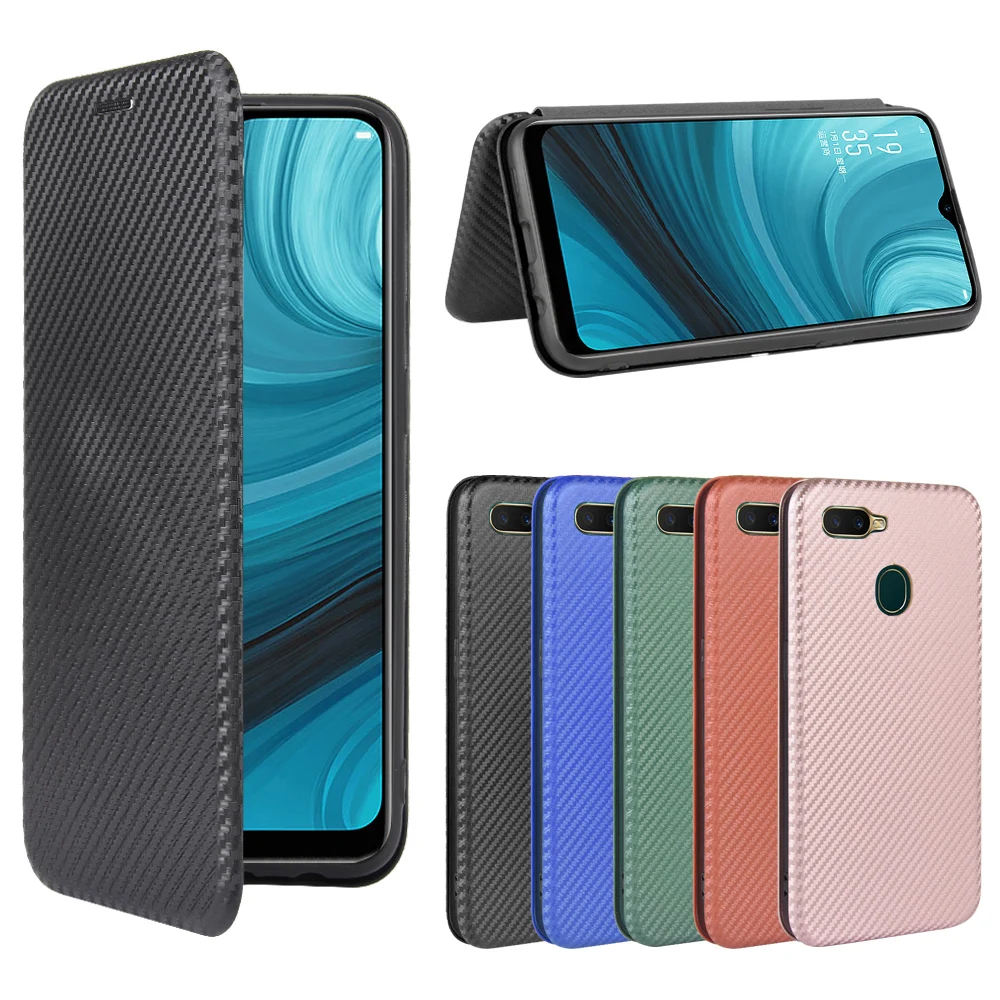 Кожаный чехол для OPPO A5S AX5S из углеродного волокна с откидной крышкой cph1900 CPH 1909