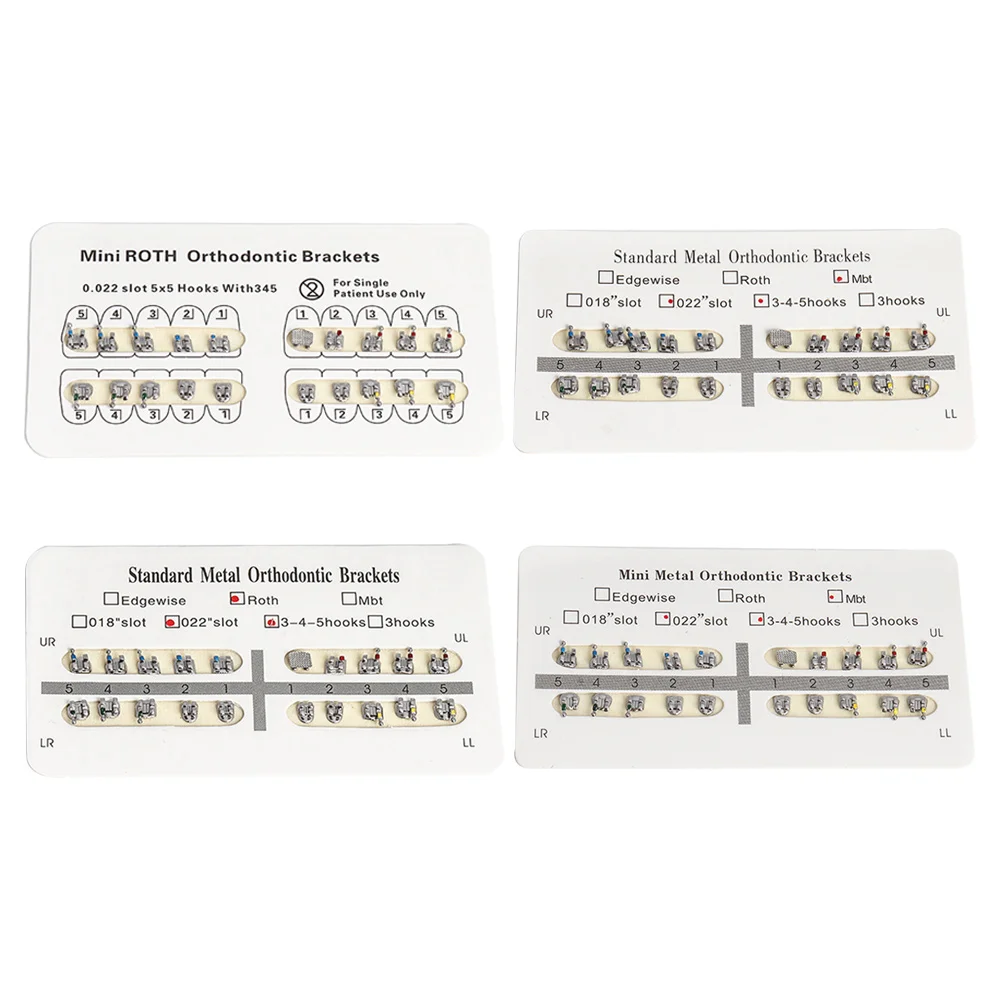 

Стоматологический ортодонтический кронштейн Mini/Standard Edgewise/Roth/MBT 018/022, слот 3-4-5крючки/3/без крючков, металл, 1 упаковка