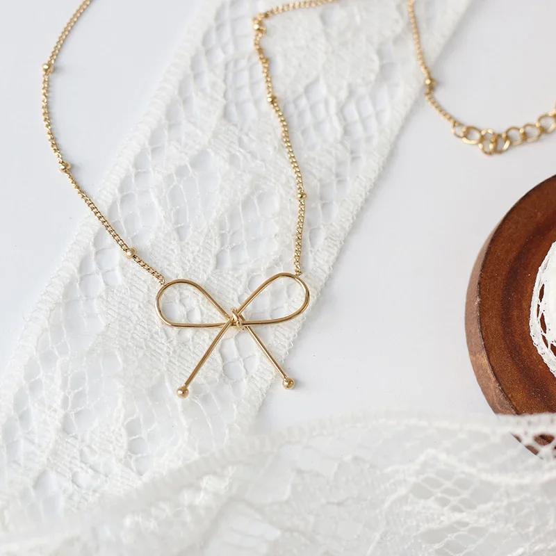 Amaiyllis 18K золотое ожерелье бант до ключиц шариковая цепочка минималистичные