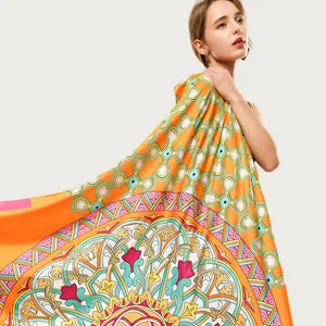 Платок женский Шелковый, квадратный, с принтом, в стиле ретро 3627