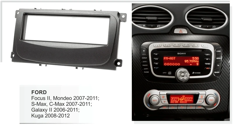 Single Din Facia for Ford Focus II Mondeo C Max 2007-2011 Radio DVD Stereo CD Panel Dash Kit Trim Fascia Face Plate Frame(Black) |