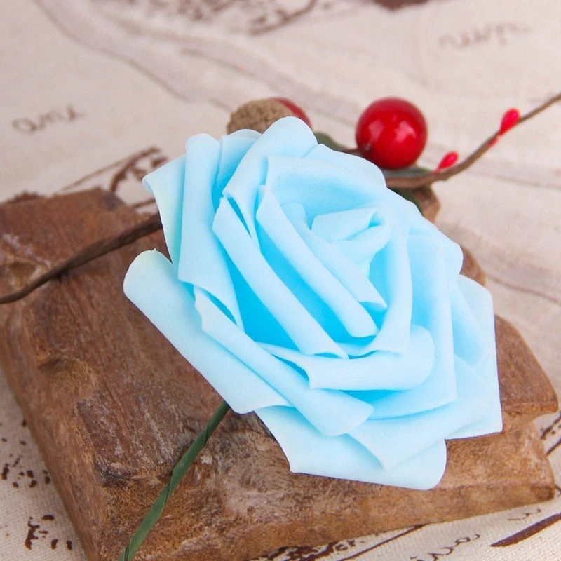 Light Blue 20 шт, диаметр 7 см, искусственные поролоновые розы для дома и свадьбы, украшения, цветочные головки, целующиеся шары для свадьбы, разные цвета - Цвет: Light Blue
