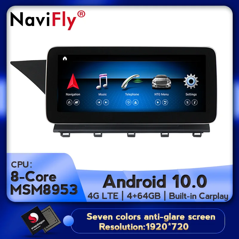 Navifly Android10 4G RAM 64G ROM автомобильный аудио gps навигатор для Mercedes Benz GLK Class X204 2008 2015 с SIM
