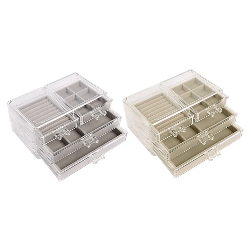 

New Acrylic Jewelry Box Transparent Jewelry Storage Anti-Dust Box Ring Necklace Earrings Bracelet Display Rack Tray Gray