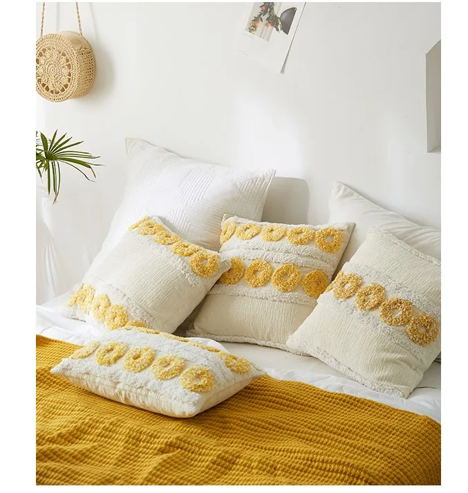 Наволочка с вышивкой желтого круга 30x50 см Геометрическая синельная квадратная