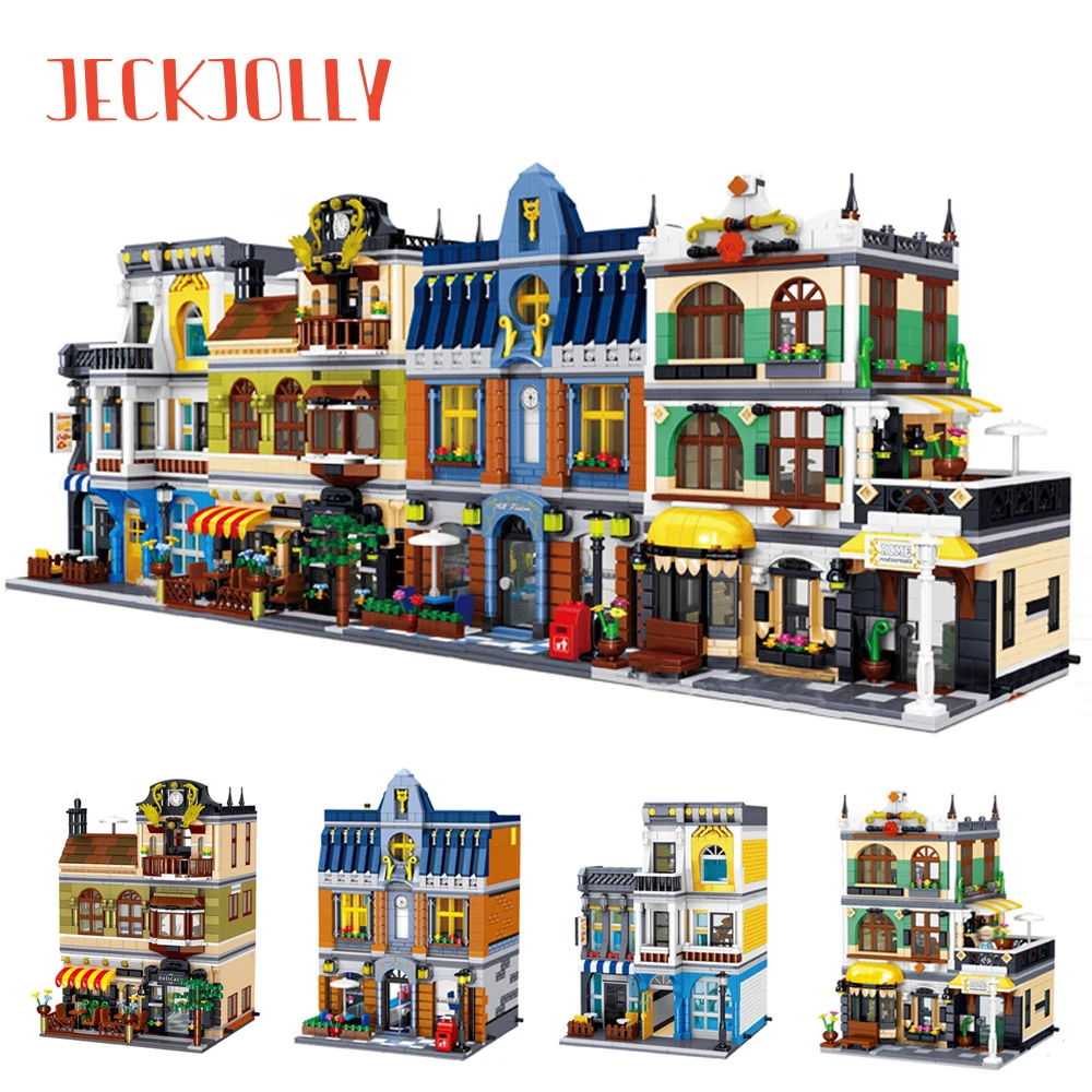 

Street View City Buildings Sets Coffee Restaurant Hotel Store Shop Architecture Model with Minifigures Blocks Brick Toys for Kid