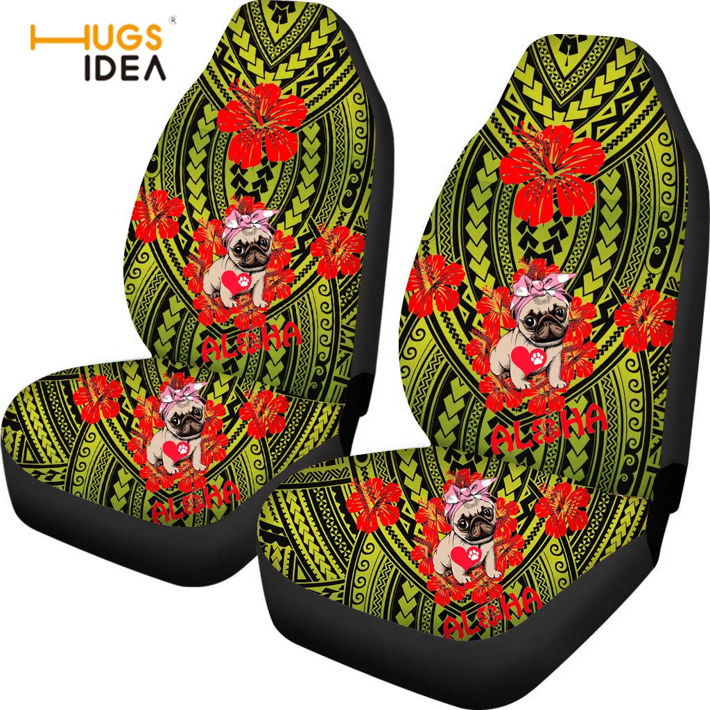 

HUGSIDEA Polynesian Traditional Tribal Pug Dog Hawaii Back Front Seat Covers Anti-Dirty Waterproof for Auto Cushion Pads