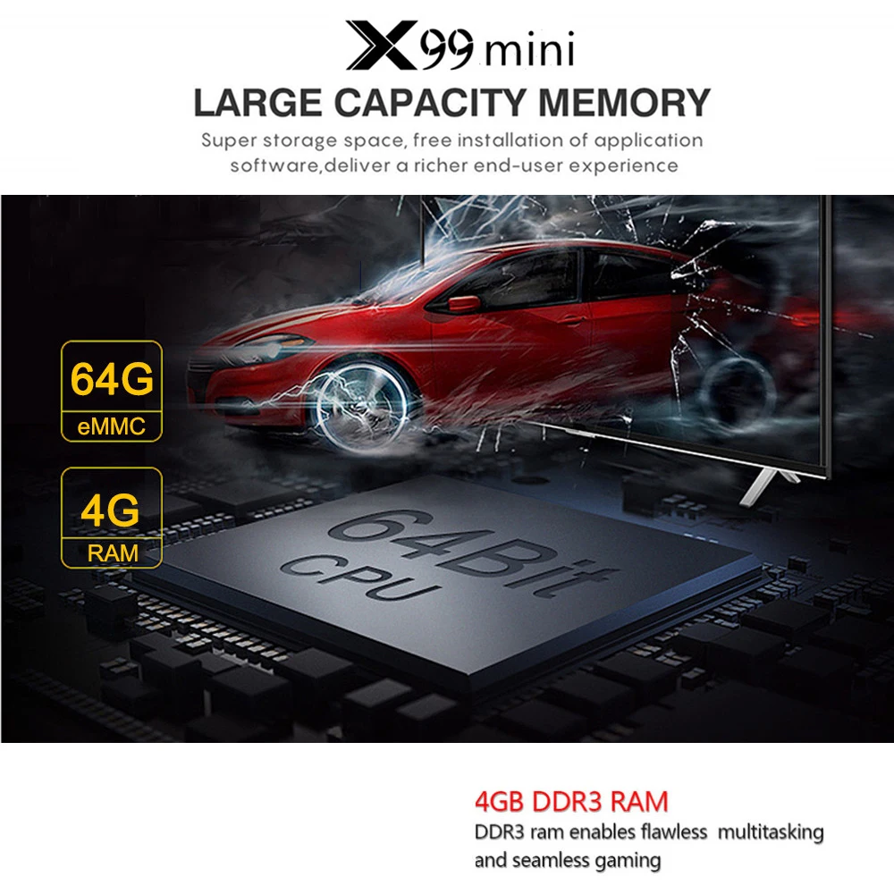 X99 мини Smart TV Box UHD 4K медиаплеер 6K декодирование изображений Android VP9 H.265 4 ГБ/64 Гб