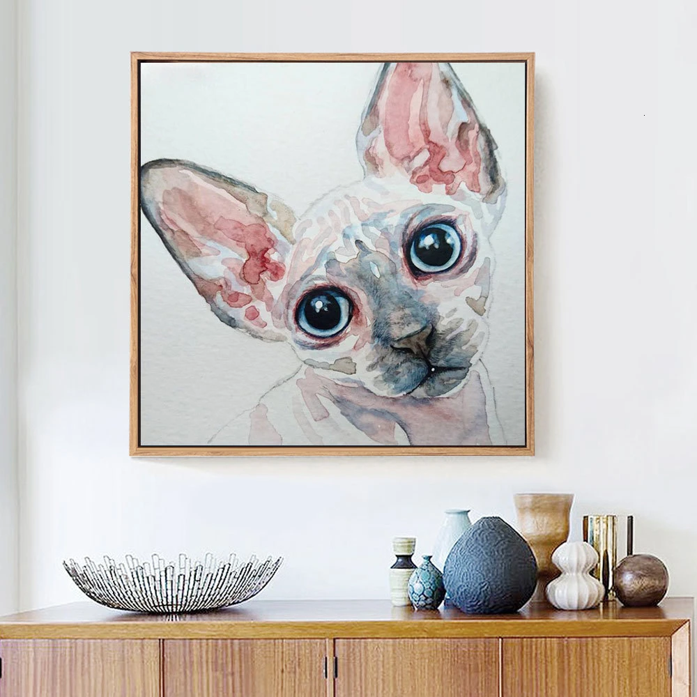 HUACAN 5D DIY Diamond Painting Cat Full Drill Square Diamond Mosaic Sphynx Diamond Embroidery Cross Stitch Decoration Home