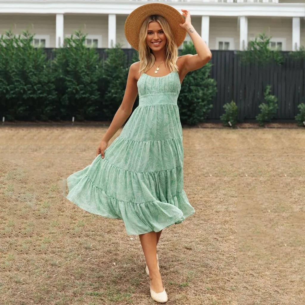 Женское длинное платье с V-образным вырезом без рукавов цветочным принтом |