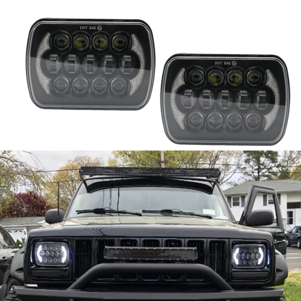 Передняя фара 7x6 5x7 дюймов 105 Вт DRL для 1984-2001 Jeep Cherokee XJ квадратная светодиодная 1986-1995