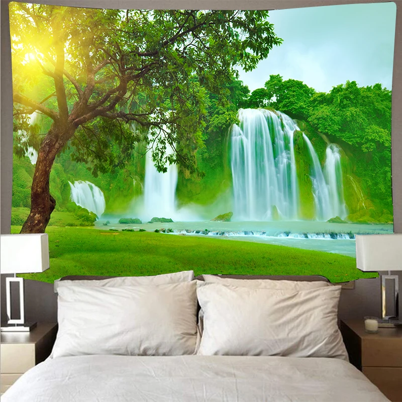 Лесной водопад озеро пейзаж дешевый гобелен искусство Психоделическое
