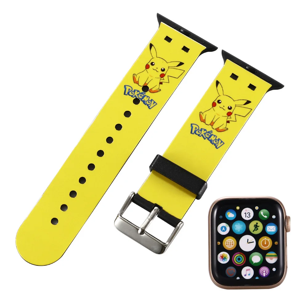 Ремешок силиконовый для Apple IWatch 3 4 5 6 резиновый браслет смарт-часов Pokemon Pikachu 44 мм 40