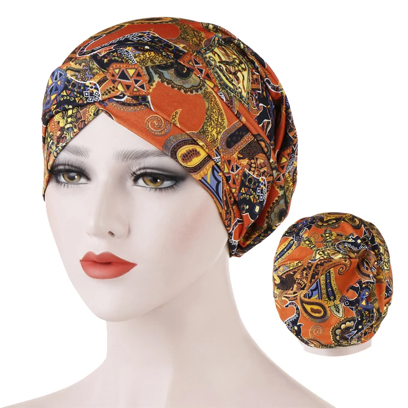 Модный принт внутренняя шапка для хиджаб на лбу крест хлопок мусульманский
