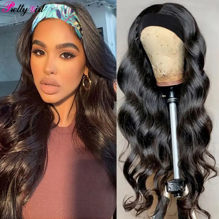 

Парики женские из парик с головной повязкой натуральных волос, бразильские, волнистые, без клея, эластичные