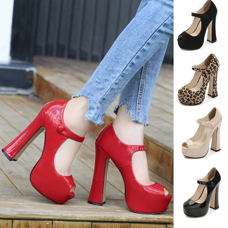 Туфли с открытым носком и ремешком на щиколотке 5 дюйма платформе массивном