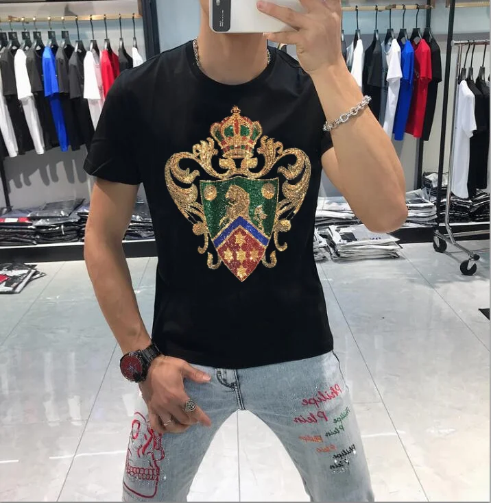 

2021 Summer hot sale Diamond stone style Round Neck T-shirt European and American Fashion streetwear tshirt