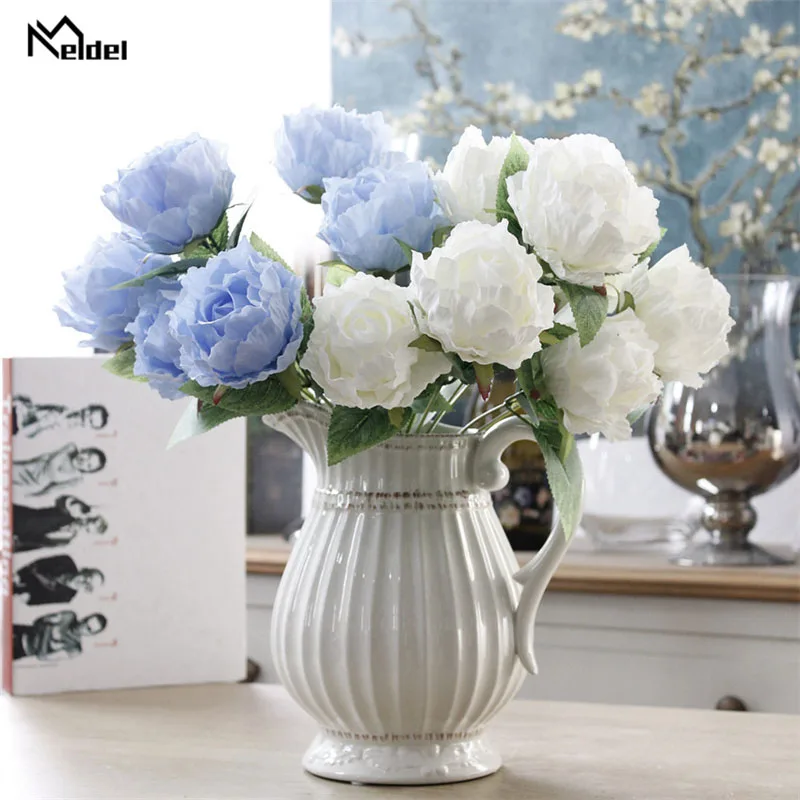 

Meldel 7 Heads Simulation Peonies Flower Bunch Artificial Silk Flowers Wall Home Decoration Fake Flowers Wedding Holding Bouquet