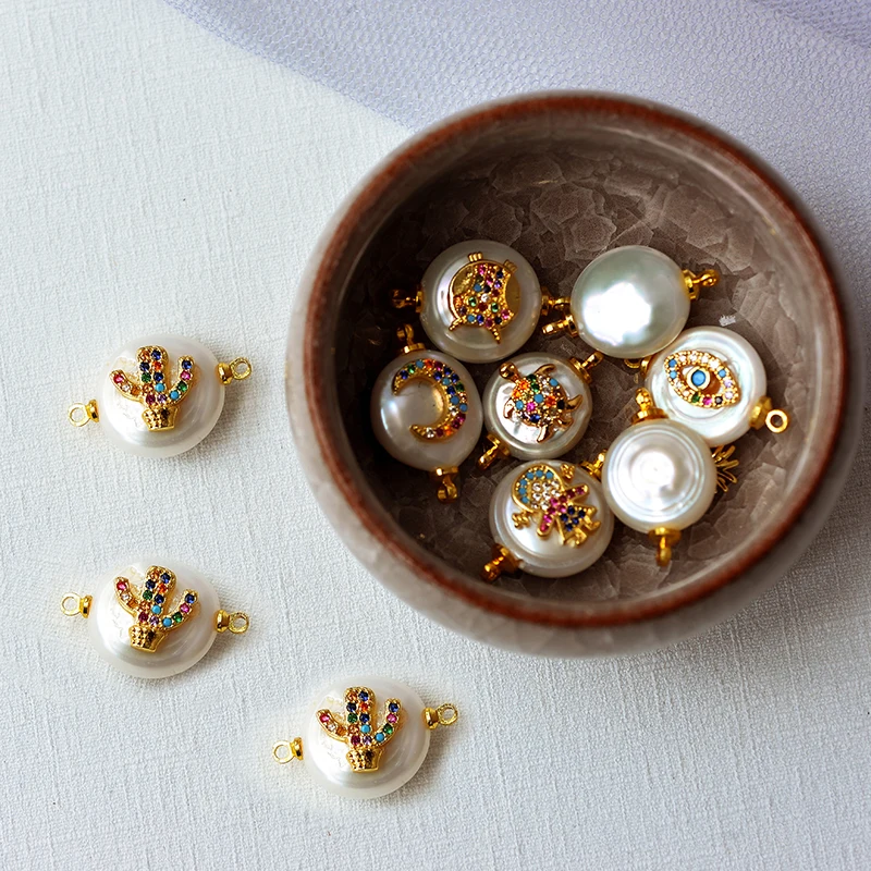 

Pearl shell unique cactus crystal connector, used for female bracelet necklace, handmade, DIY, jewelry making, accessories