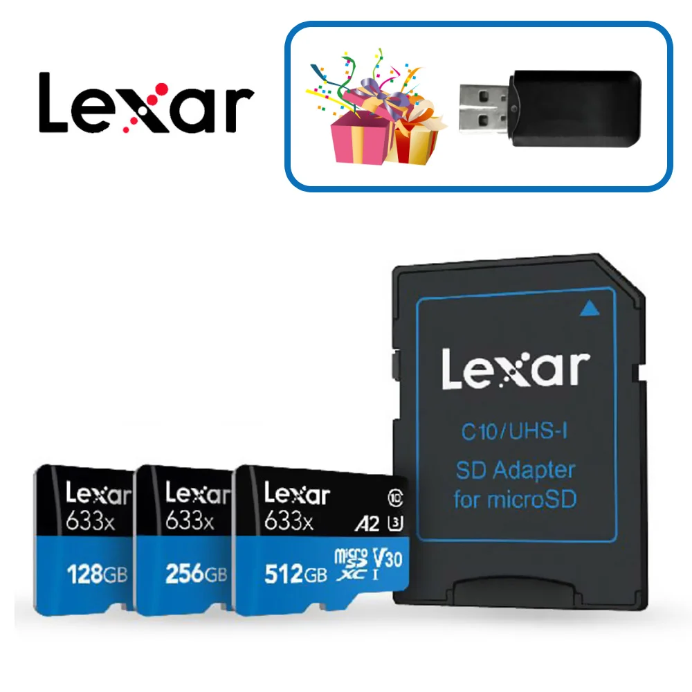 Lexar 32G слот для карт памяти 64 ГБ 128 ГБ 256 633X Micro SD карта SDXC 95 МБ/с. TF карты флэш накопитель usb для смартфонов