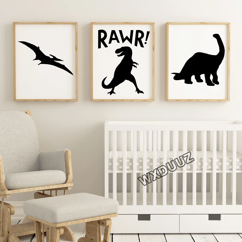 

Декор для детской комнаты в скандинавском стиле, абстрактный мультяшный динозавр, животное, настенное искусство, постер для гостиной, холст...