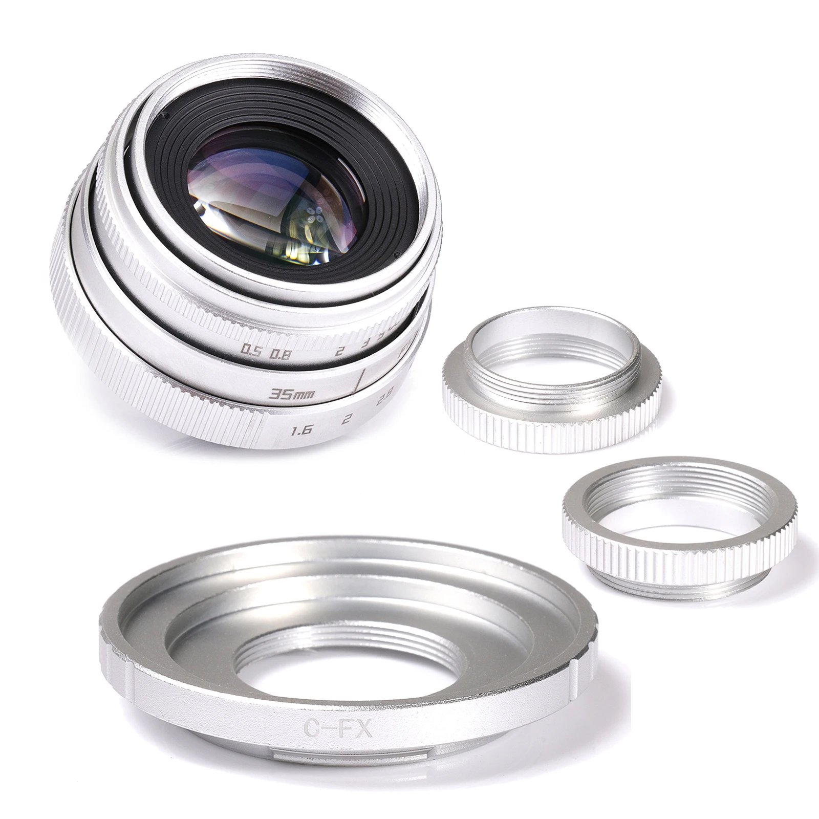

Silver Mini 35mm f/1.6 APS-C CCTV Lens+adapter ring+2 Macro Ring for Fujifilm X Mount Mirroless Camera XT10/XT20/XT30/X100F