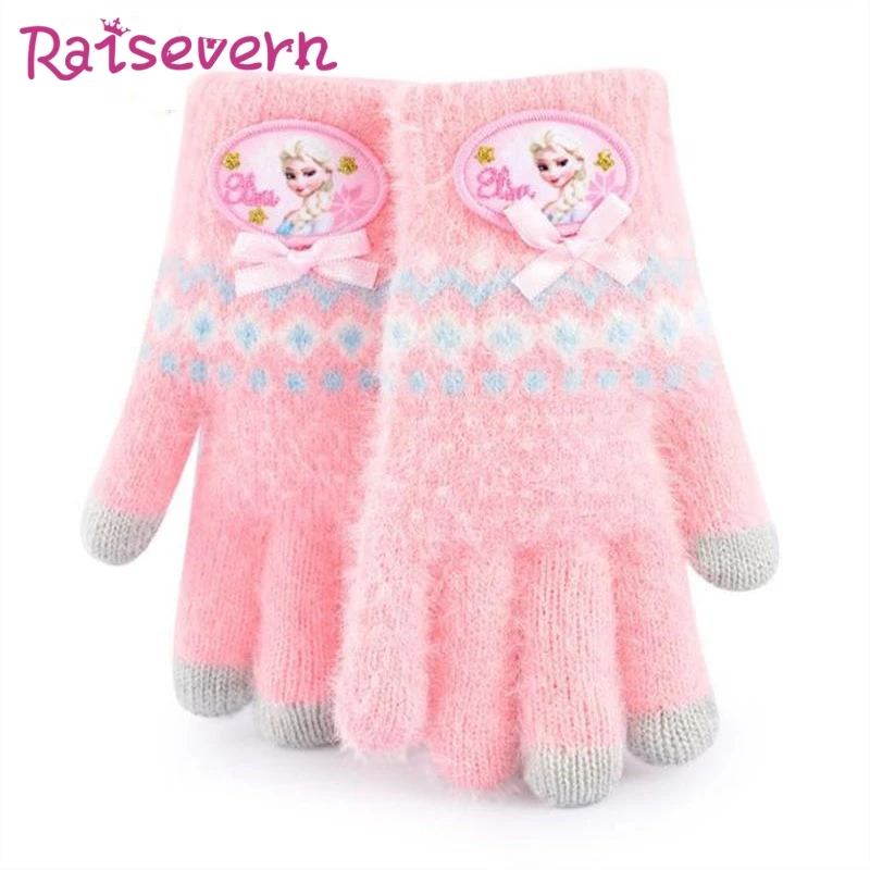 Raisvern/теплые перчатки принцессы с бантом для девочек зимние вязаные мягкие