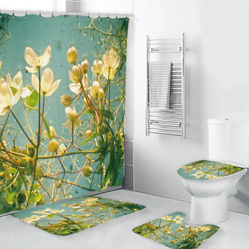 

4 шт./компл. винтажные занавески для ванной комнаты с цветами, Нескользящие коврики, крышка для унитаза, коврик для ванной, занавески для ванн...