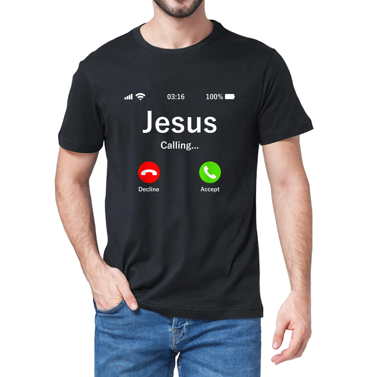 

Unisex 100% Cotton Jesus Is Calling Christian Funny Christ God Phone Summer Men's T-Shirt Harajuku Streetwear Women's Soft Tee