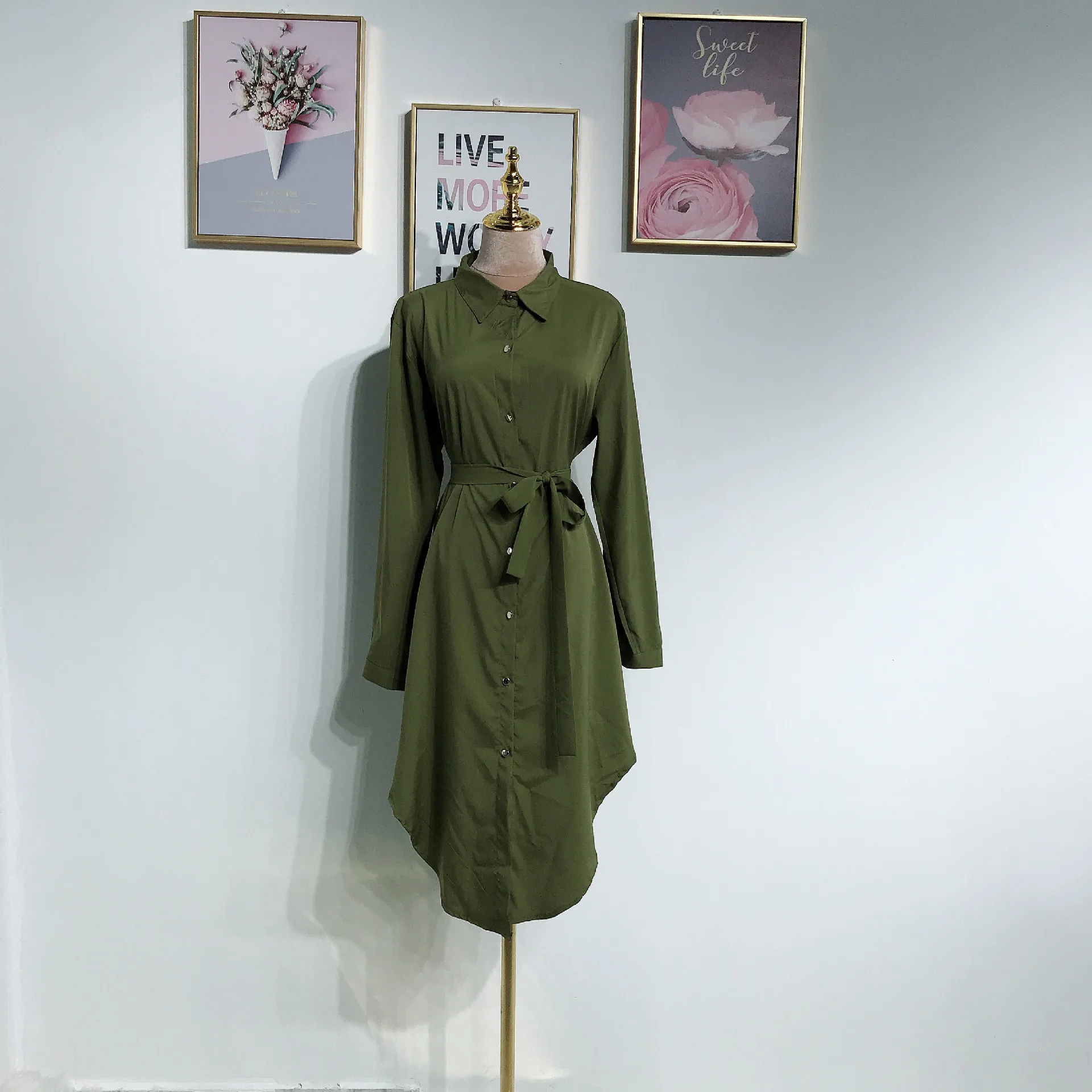 

Ramadan EID muslim pure color shirts Abayas female Islamic Muslim Clothing single breasted Long-sleeved Arab Tops Shirt F1491