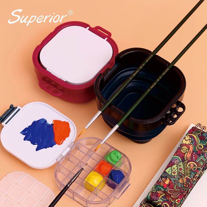 

Superior Palette Case Folding Washing Tank Bucket Paint Box for Watercolor Oil Acrylic Painting Brushes Washing Art Supplies