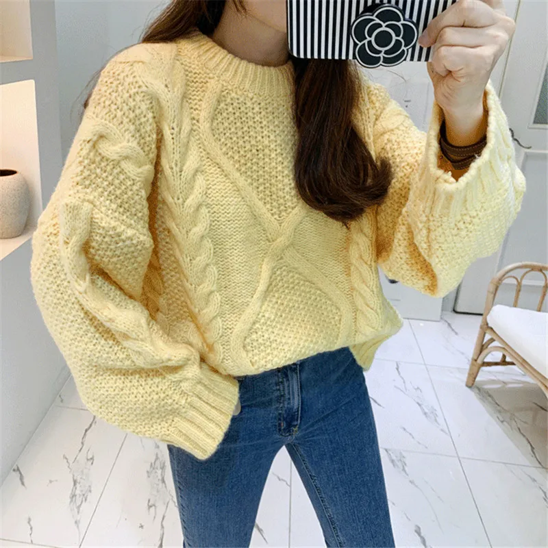 Женский пуловер RUGOD Ins Свободный в Корейском стиле с круглым вырезом и длинными