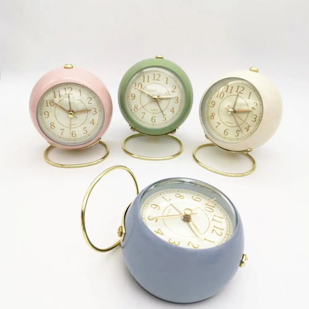 Круглые мини-часы-будильник металлические настольные часы с питанием от