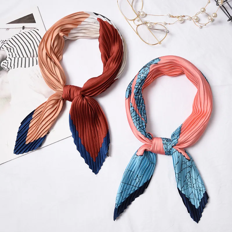 Сложенный плиссированный шелковый шарф Изысканный Ретро Модный принт украшение