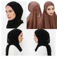 muslim women bonnet with rope chiffon shawl convenient elastic bandaged underscarf cap islam inner hijab cover headwrap