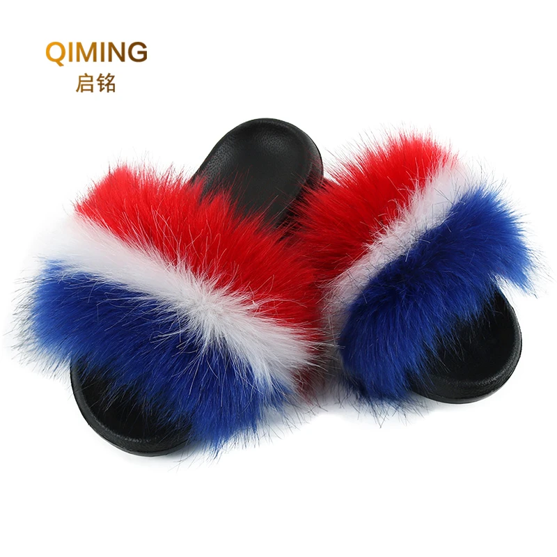 Новинка Роскошные меховые шлепанцы Женские летние из искусственного лисьего