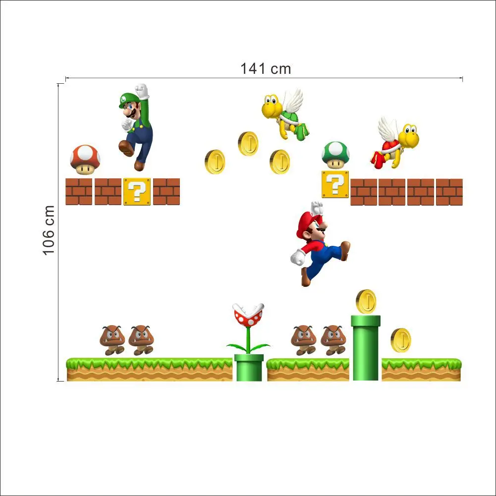 Виниловая наклейка на стену Super Mario для детской комнаты Giant Bros съемные наклейки