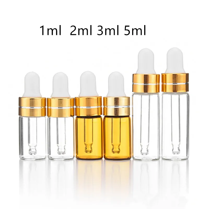 50pc/lot 1ml 2ml 3ml 5ml Amber Glass Bottle Jars Pipette Aromatherapy Liquid Dropper Essential Basic Massage Oil Refill Vials
