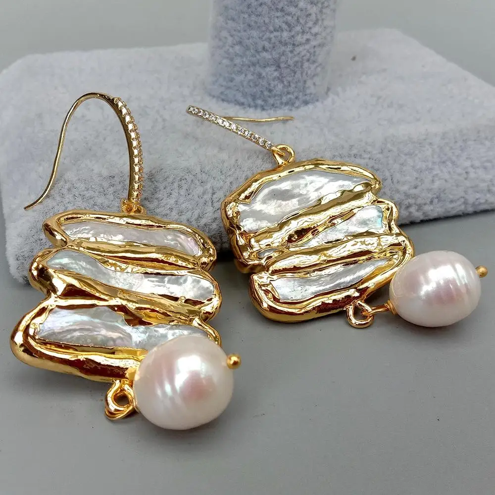 Y · YING натуральный белый пресная вода жемчужина Бива с гальваническим краем