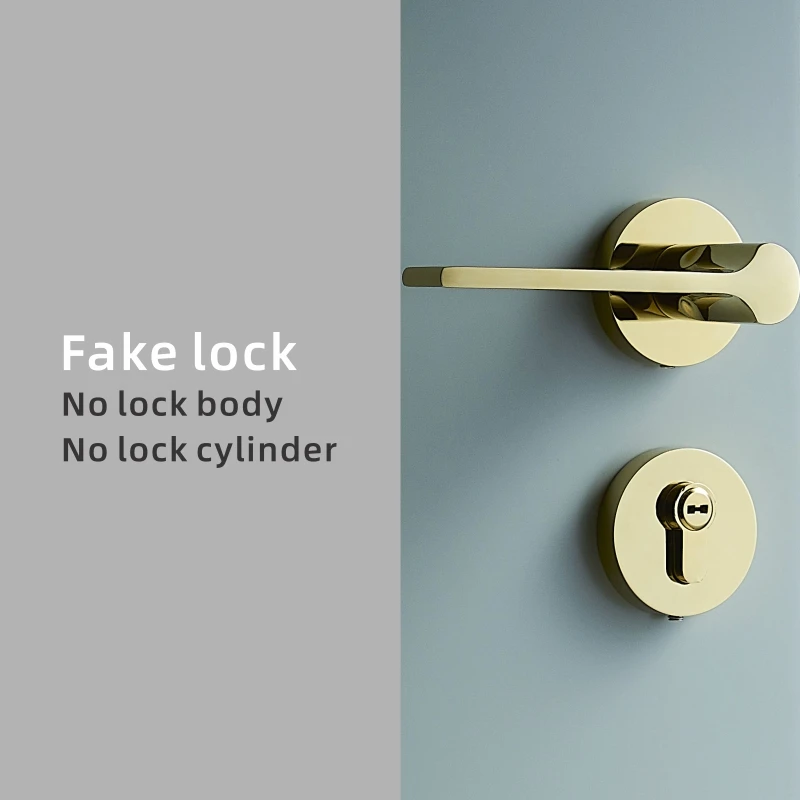 Fake lock-PVD Dooroom латунный дверной рычаг бесшумный блестящий современный светильник роскошный скандинавский двойной деревянный дверной замок для спальни ванной комнаты - Цвет: Fake lock-PVD