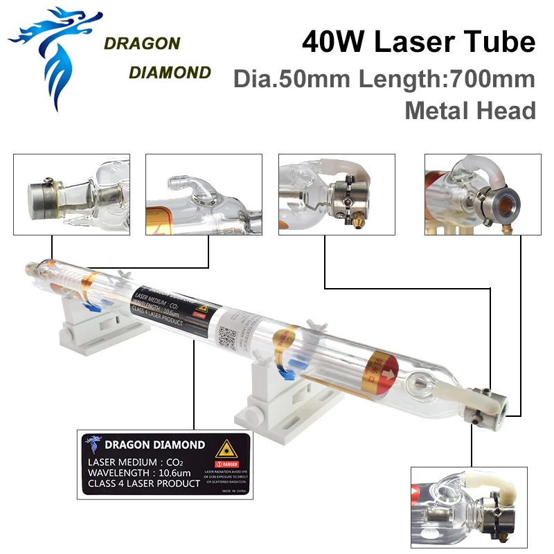 Original 40W Co2 Laser Tube Double Metal Head Laser Lamp Length 700mm Diameter 50mm For CO2 Laser Engraver Cutting Machine enlarge