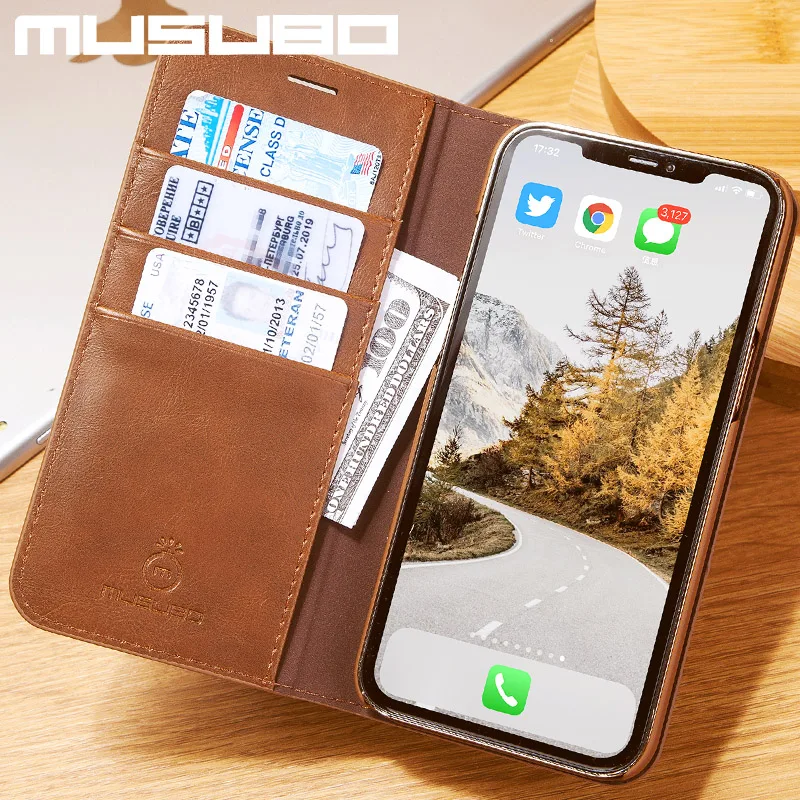 

Musubo Luxury Genuine Leathr Case For iPhone 14 13 Pro Max 12 Pro 11 XR Xs Max 8 Plus 7 Cover Flip Wallet Card Fundas Coque Capa