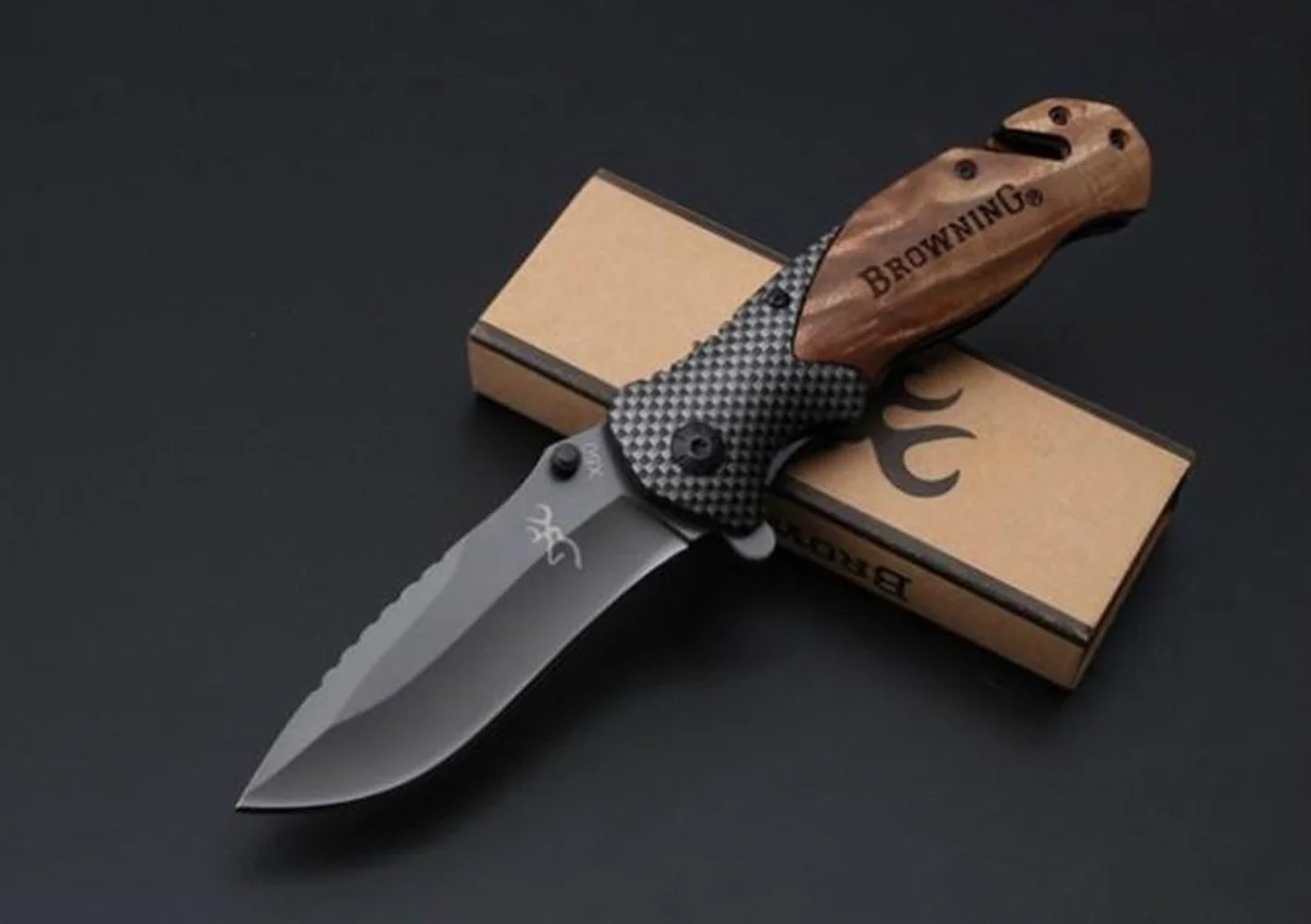 

Browning X50 Titanium Tactical Folding Knife Flipper Wood Handle Flipper Camping Hunting Survival Pocket Xmas Collection