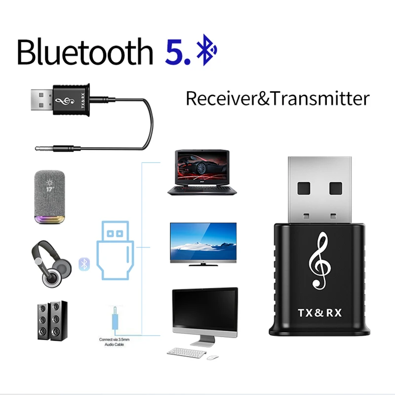 2 в 1 портативный USB Bluetooth 5 0 передатчик приемник автомобильный комплект Мини 3 мм AUX