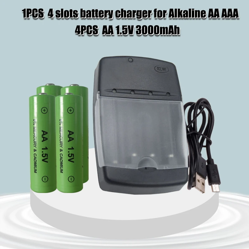 Щелочная перезаряжаемая батарея AA 1 5 в 3000 мАч + супер быстрое зарядное устройство