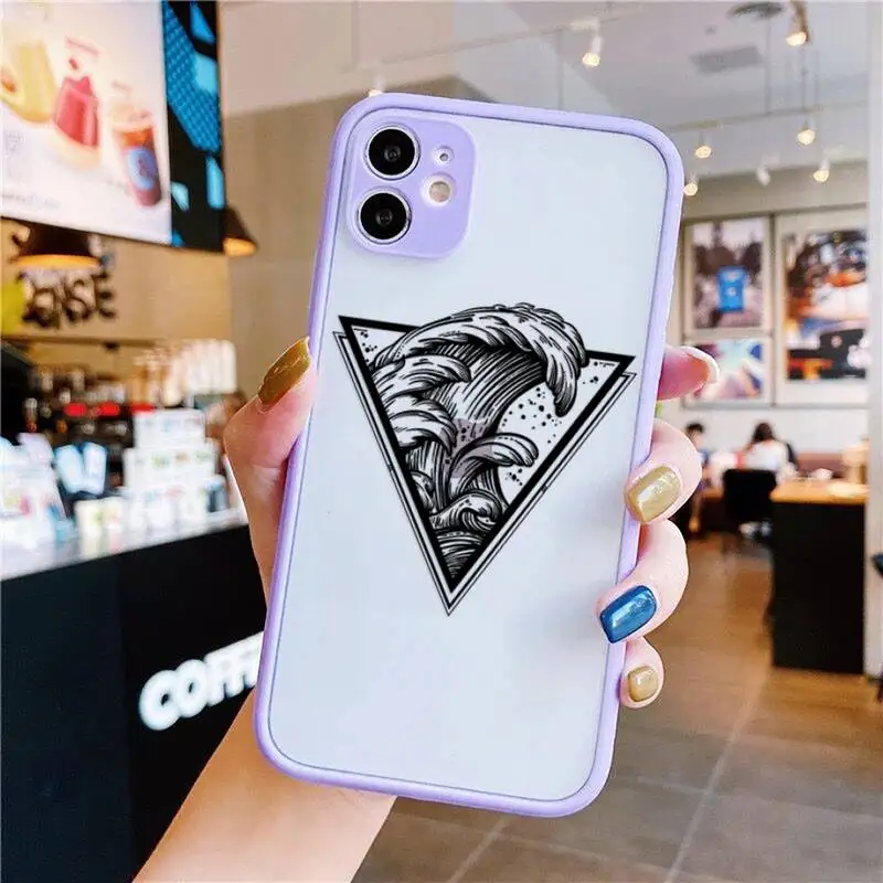 

The Big Wave of kanagawa Phone Case For iphone 12 11 Pro Max Mini XS 8 7 Plus X SE 2020 XR Light purple Matte Transparent Cover