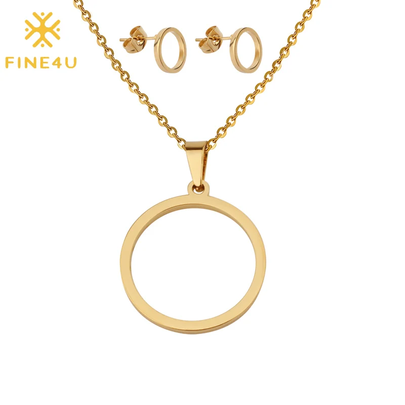 FINE4U N305 круглый кулон ожерелье серьги в наборе из нержавеющей стали для невесты