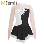 Танцевальное платье с длинным рукавом для девочек, танцевальное платье со стразами для фигурного катания, художественного гимнастического обучения, выступления, балетного танца, трико, платье